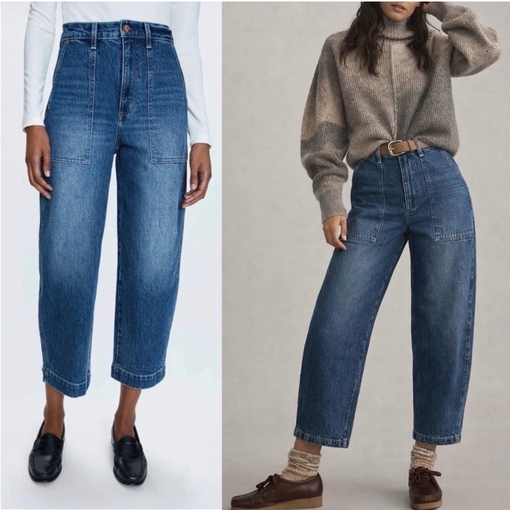 pistola Cropped High-Rise Wide Barrel Leg Jeans in Dark Blue Wash Baggy size 31 - Picture 1 of 6